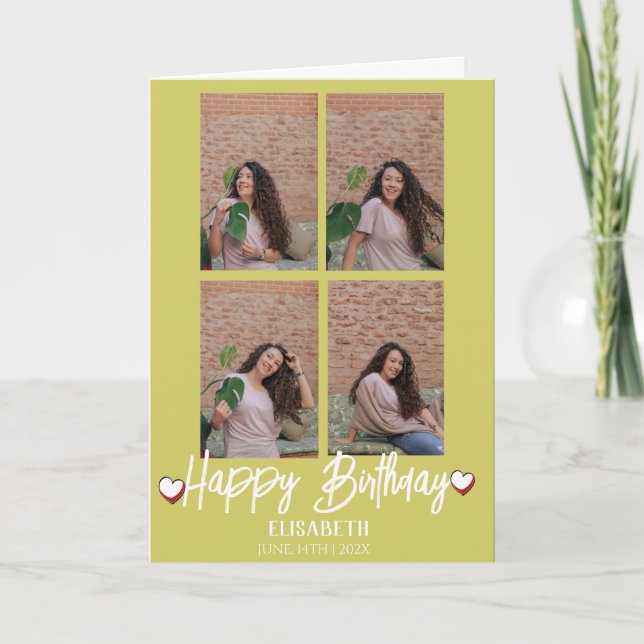 Personalized Simple Birthday Stylish Four Photo Card (Front)