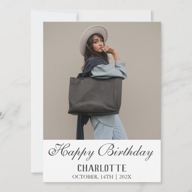 Personalized Simple Birthday Stylish Fun Photo Card (Front)