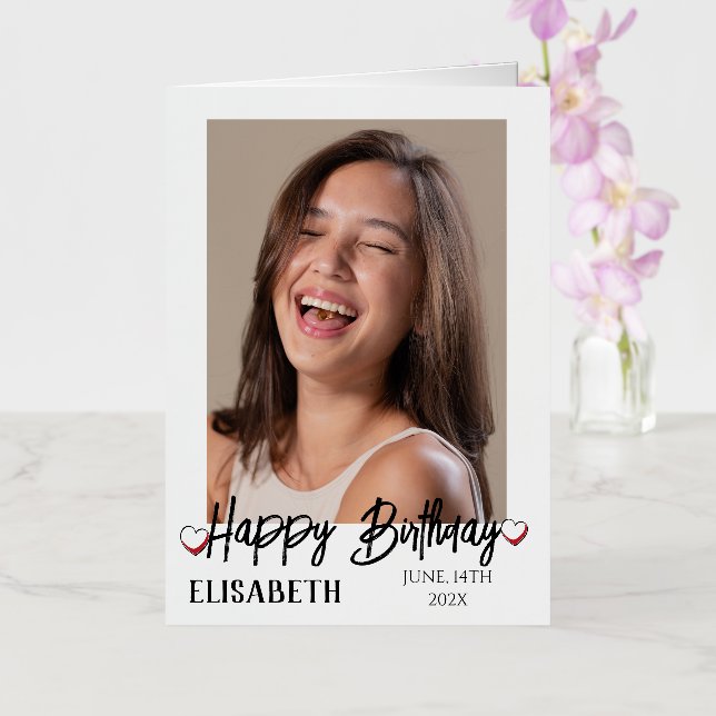 Personalized Simple Birthday Stylish Fun Photo Foil Greeting Card (Orchid)