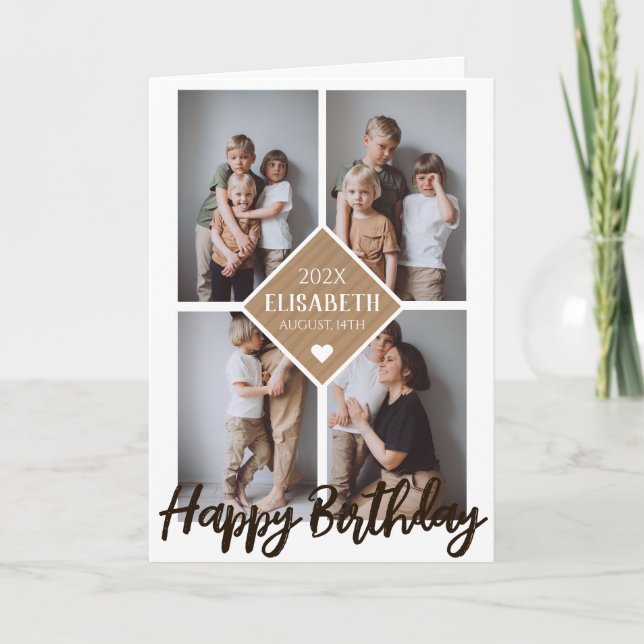 Personalized Simple Birthday Stylish Photo Collage Card (Front)