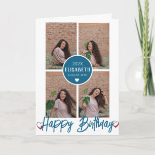 Personalized Simple Birthday Stylish Photo Collage Card