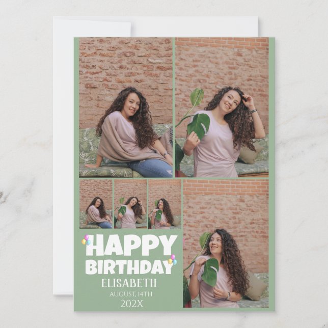 Personalized Simple Birthday Stylish Photo Collage Card (Front)