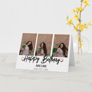 Personalized Simple Birthday Stylish Three Photo Foil Greeting Card