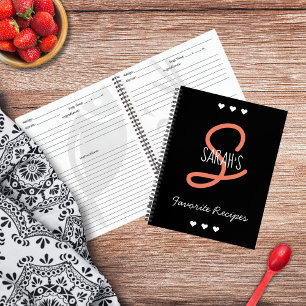 Personalized Simple Black Script Monogram Recipe Notebook