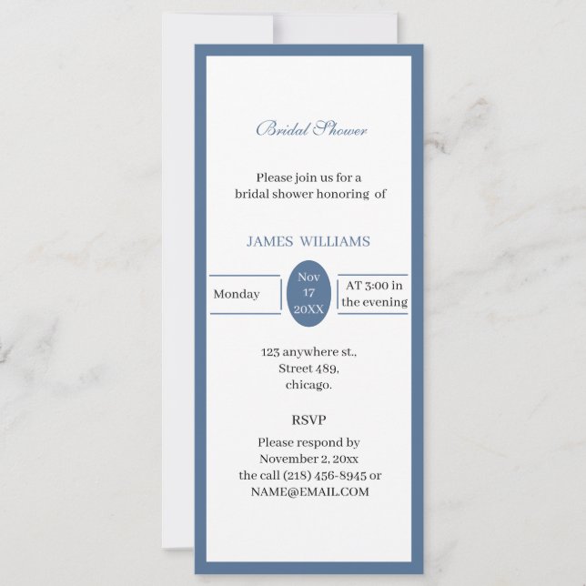 Personalized Simple Blue Aesthetic Bridal Shower Invitation (Front)