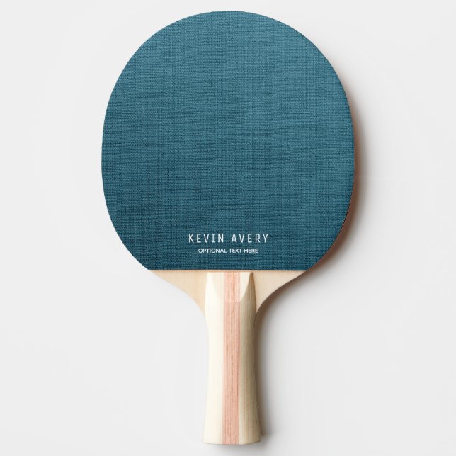 Personalized Simple Blue Linen Texture Ping Pong Paddle (Front)