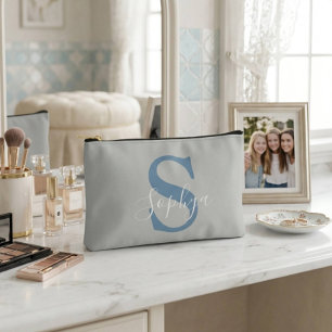 Personalized Simple Blue Monogram Accessory Pouch