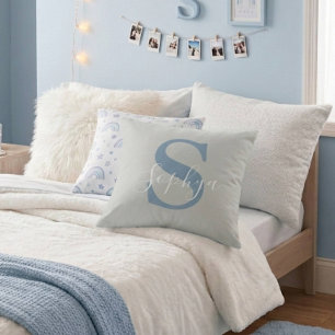 Personalized Simple Blue Monogram Throw Pillow