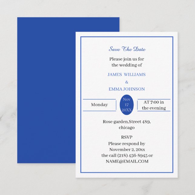 Personalized Simple Blue Save The Date (Front/Back)
