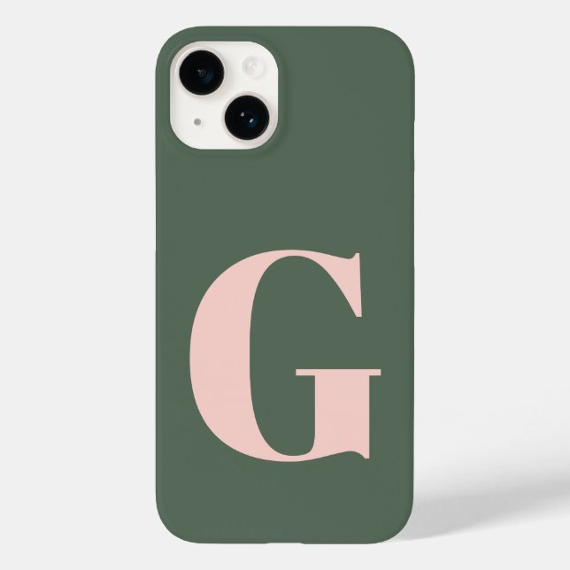 Personalized Simple Bold Monogram Pink and Green Case-Mate iPhone Case (Back)