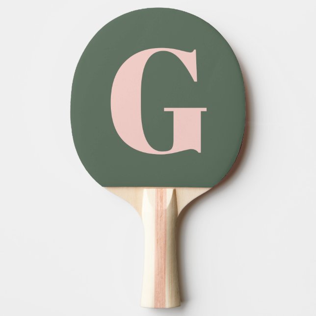 Personalized Simple Bold Monogram Pink and Green Ping Pong Paddle (Front)