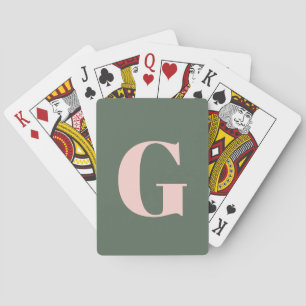 Personalized Simple Bold Monogram Pink and Green Playing Cards
