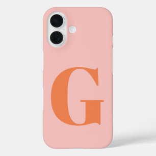 Personalized Simple Bold Monogram Pink and Orange  iPhone 16 Case