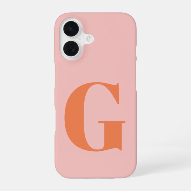 Personalized Simple Bold Monogram Pink and Orange  iPhone 16 Case (Back)