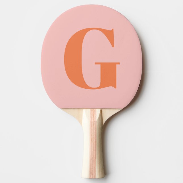Personalized Simple Bold Monogram Pink and Orange Ping Pong Paddle (Front)