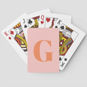 Personalized Simple Bold Monogram Pink and Orange Playing Cards