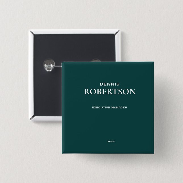 Personalized simple business teal 2 inch square button (Front & Back)
