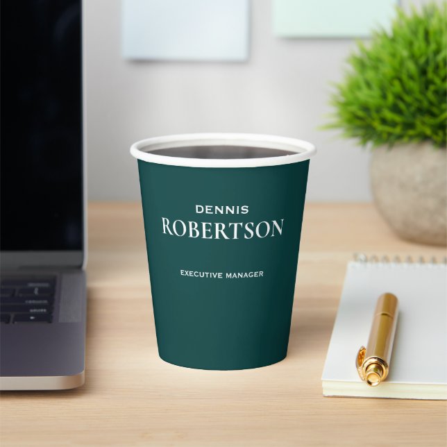 Personalized simple business teal paper cups (Insitu)