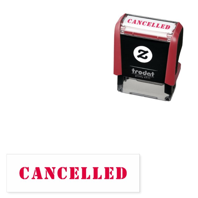 Personalized Simple CANCELLED Red Self-inking Stamp (In Situ)