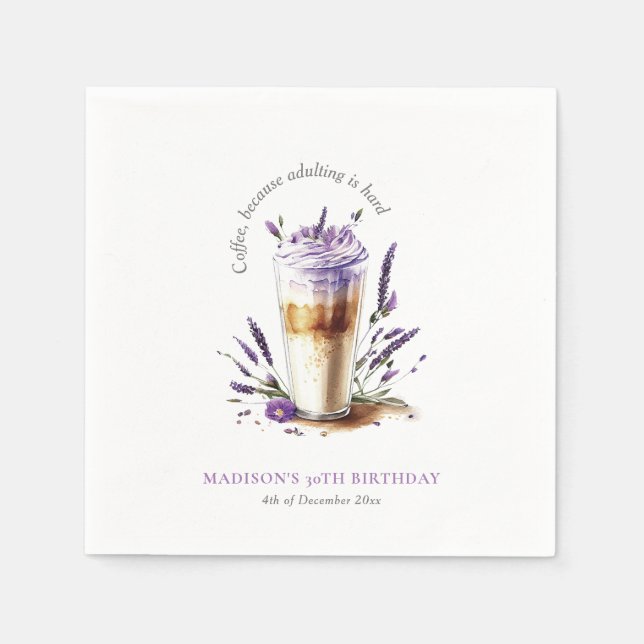 Personalized simple Coffee Adult Birthday Napkin (Front)