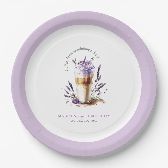 Personalized simple Coffee Adult Birthday Paper Plate (Front)