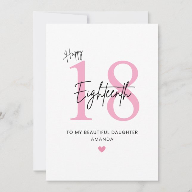 Personalized Simple Daughter 18th Birthday Card (Front)