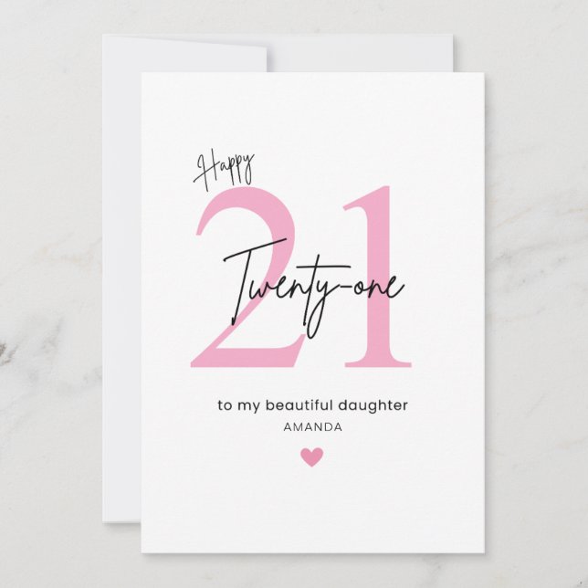 Personalized Simple Daughter 21st Birthday Card (Front)