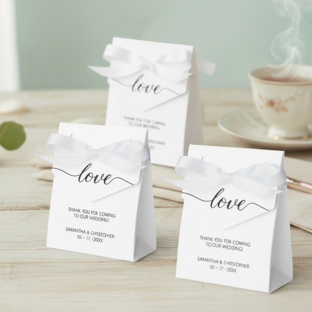 Personalized Simple & Elegant Love Wedding ScrIpt Favor Box (Customizable, elegant, love script, minimalist wedding favor boxes with bows.)