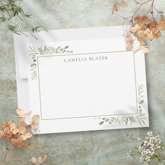 Personalized Simple Elegant Watercolor Greenery Card (Personalized Simple Elegant Watercolor Greenery Note Card)