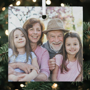 Personalized Simple Family Photo Christmas Glass Ornament