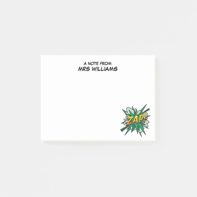 Personalized Simple Fun Comic Book ZAP Post-it Notes (Front)