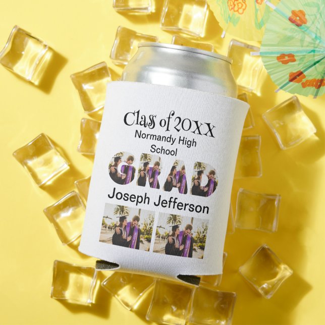 Personalized Simple Graduation 6 Photo Collage  Can Cooler (In Situ Summer)