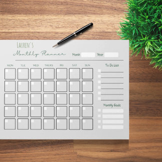 Personalized simple grey monthly planner notepad