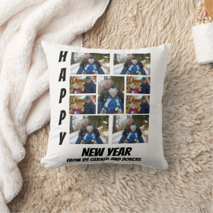 Personalized Simple Happy New Year 9 Photo Collage Throw Pillow