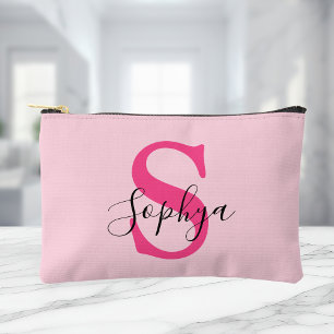 Personalized Simple Hot Pink Monogram Accessory Pouch