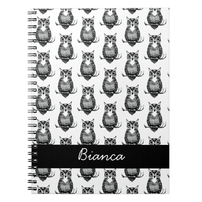 Personalized Simple Illustrated Owl Pattern Notebook (Front)