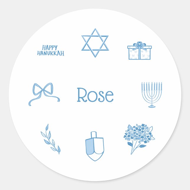 Personalized Simple Light Blue Hanukkah Gift Tag (Front)