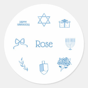 Personalized Simple Light Blue Hanukkah Gift Tag