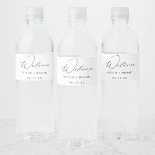 Personalized Simple Minimalist Calligraphy Wedding Water Bottle Label