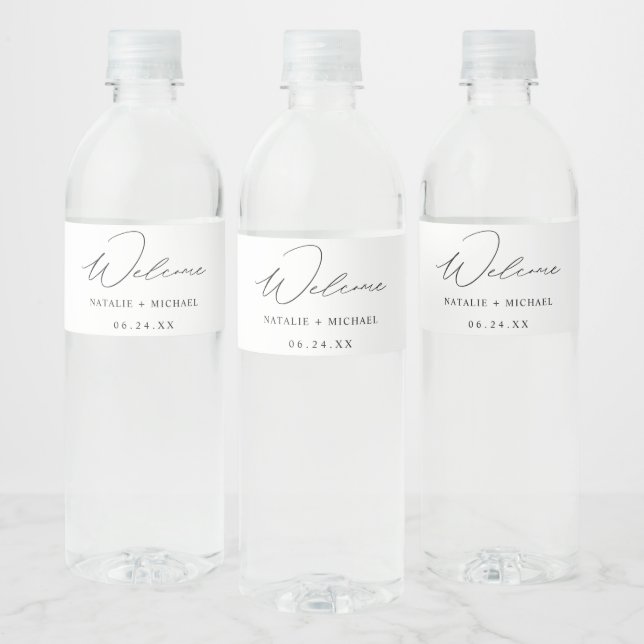 Personalized Simple Minimalist Calligraphy Wedding Water Bottle Label (Bottles)