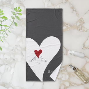 Personalized Simple Modern Birds in Love Red Heart Bath Towel Set