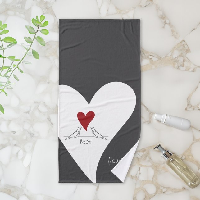 Personalized Simple Modern Birds in Love Red Heart Bath Towel Set (Creator Uploaded)
