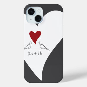 Personalized Simple Modern Birds in Love Red Heart iPhone 15 Case