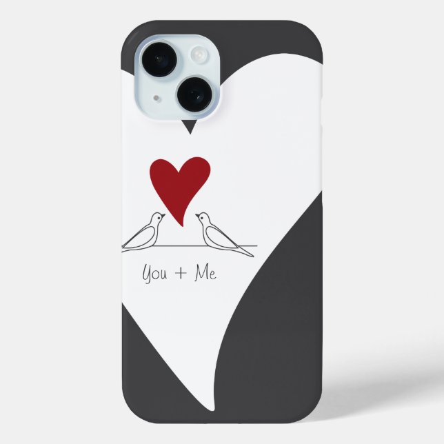Personalized Simple Modern Birds in Love Red Heart Case-Mate iPhone Case (Back)