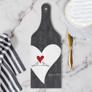 Personalized Simple Modern Birds in Love Red Heart Cutting Board