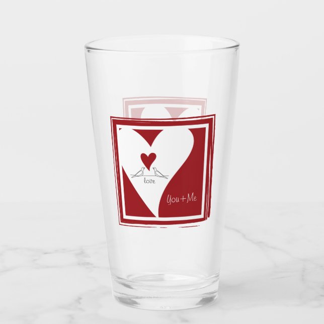 Personalized Simple Modern Birds in Love Red Heart Glass (Front)