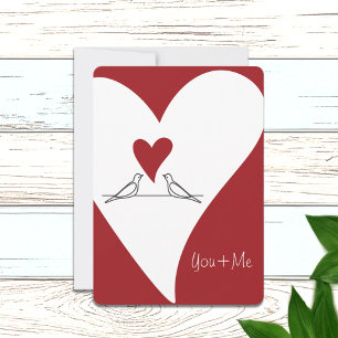Personalized Simple Modern Birds in Love Red Heart Holiday Card