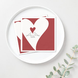 Personalized Simple Modern Birds in Love Red Heart Napkin