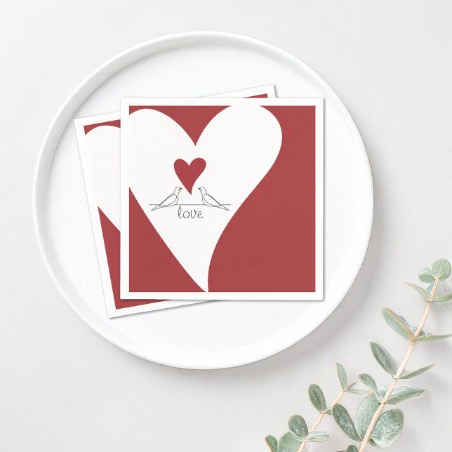 Personalized Simple Modern Birds in Love Red Heart Napkin (Creator Uploaded)