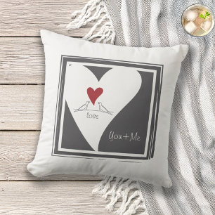 Personalized Simple Modern Birds in Love Red Heart Outdoor Pillow